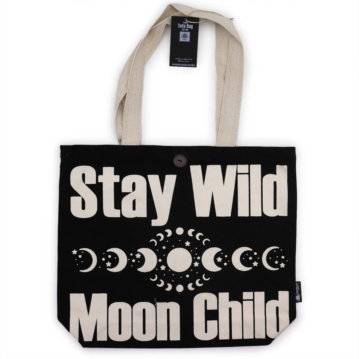 Iconic Classic Tote Bag – Stay Wild, Moon Child, Black & Natural