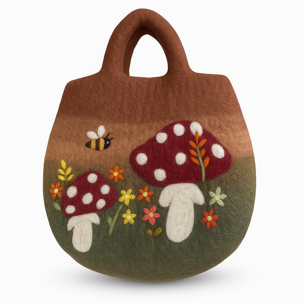 Mushroom Garden Felted Wool Bag