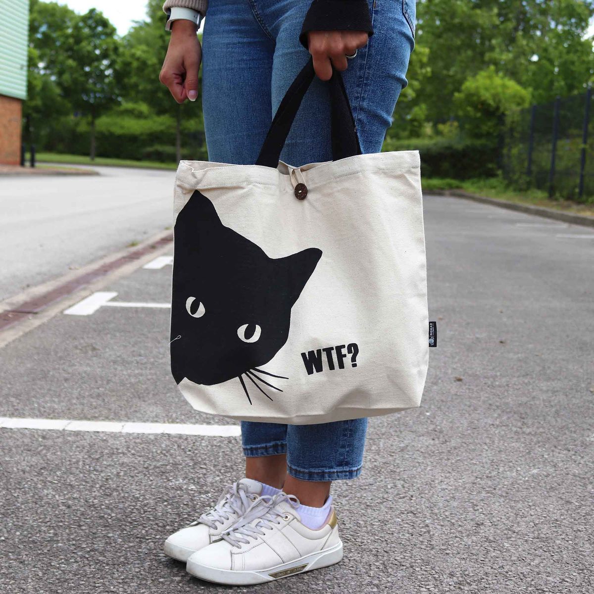 Iconic Classic Tote Bag – Black Cat, Natural