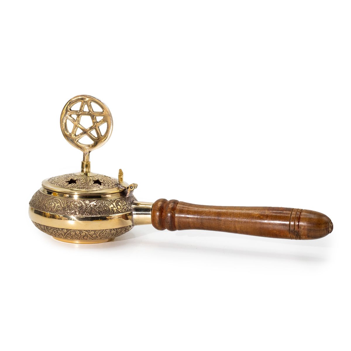 Brass Censer Incense Burner with Wooden Handle – Pentagram