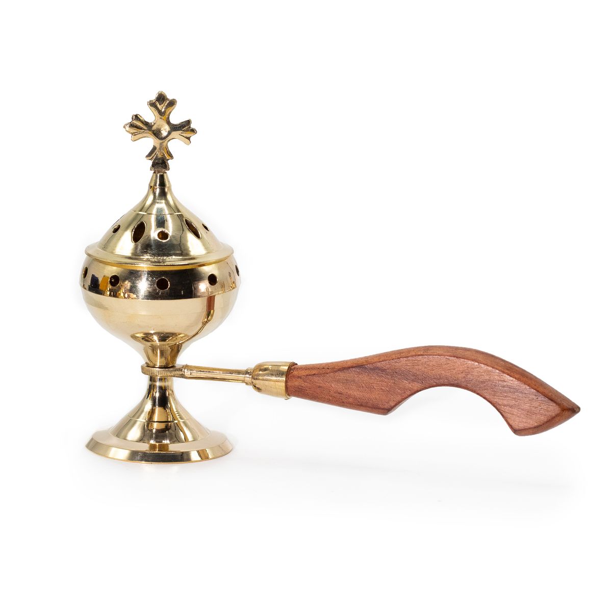 Brass Censer Incense Burner with Wooden Handle – Cross
