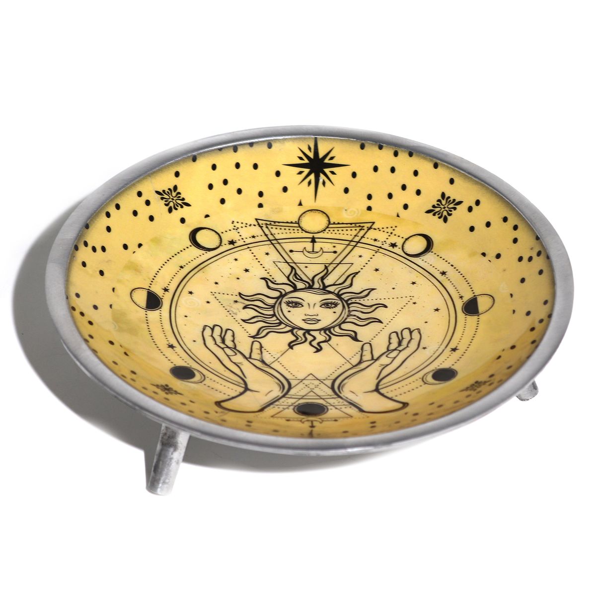 Enamelled Triple Leg Offering Plate – Hands & Sun