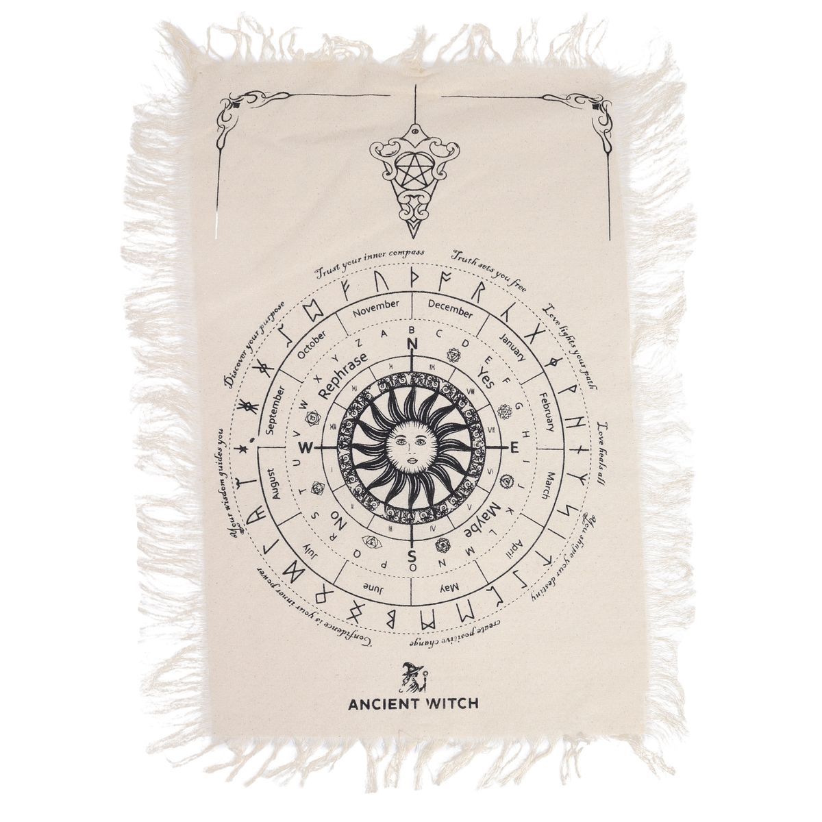 Ancient Witch Pendulum Cloth – Sun Face, Natural & Black
