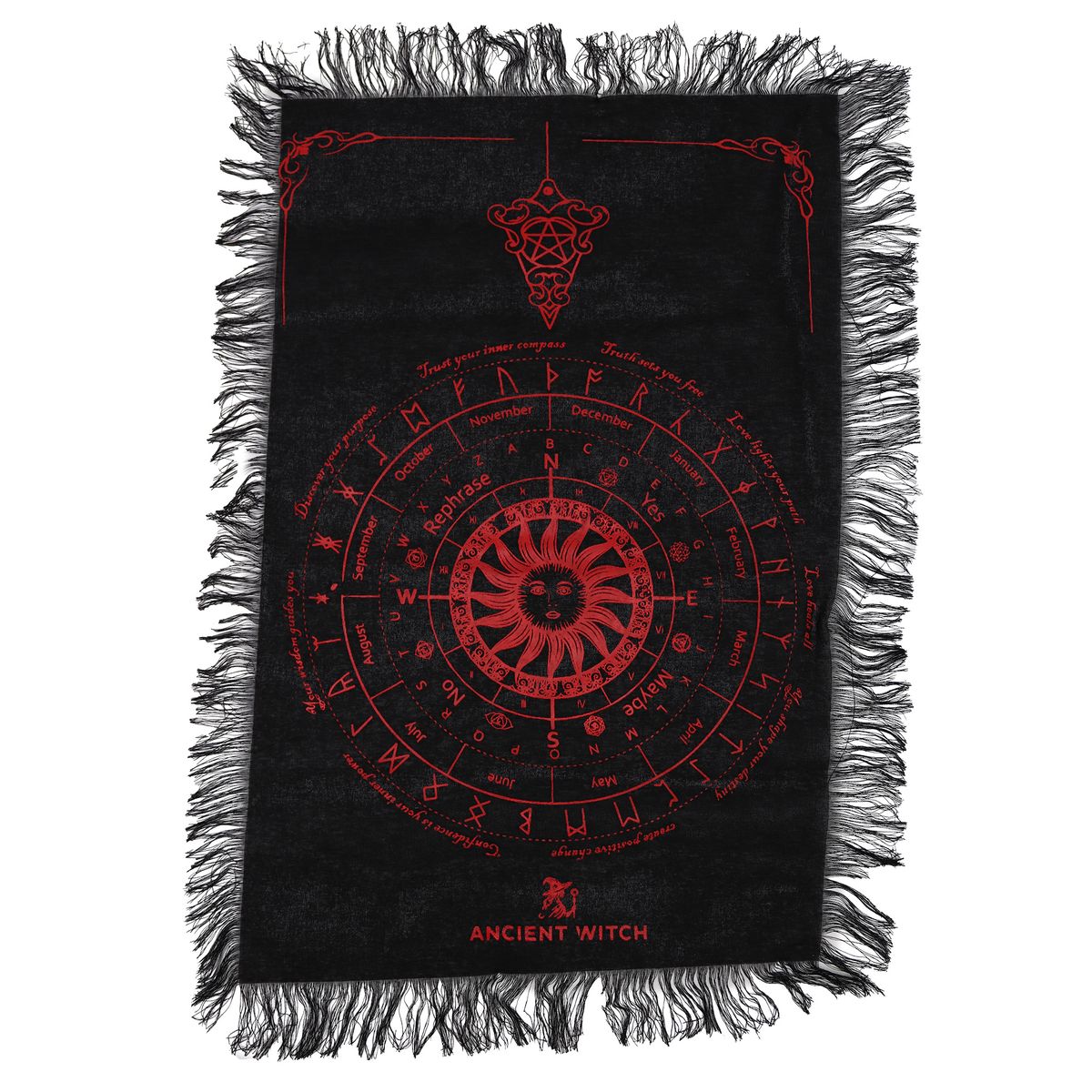 Ancient Witch Pendulum Cloth – Sun Face, Black & Blood Red