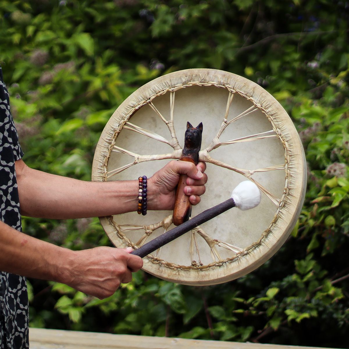 Spirit of the Wolf Tunable Shaman Drum & Stick – 40cm