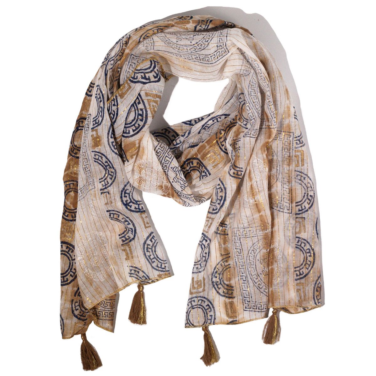 Nomad Sari Marbella Print Scarf – Coffee with Gold, 180x50cm