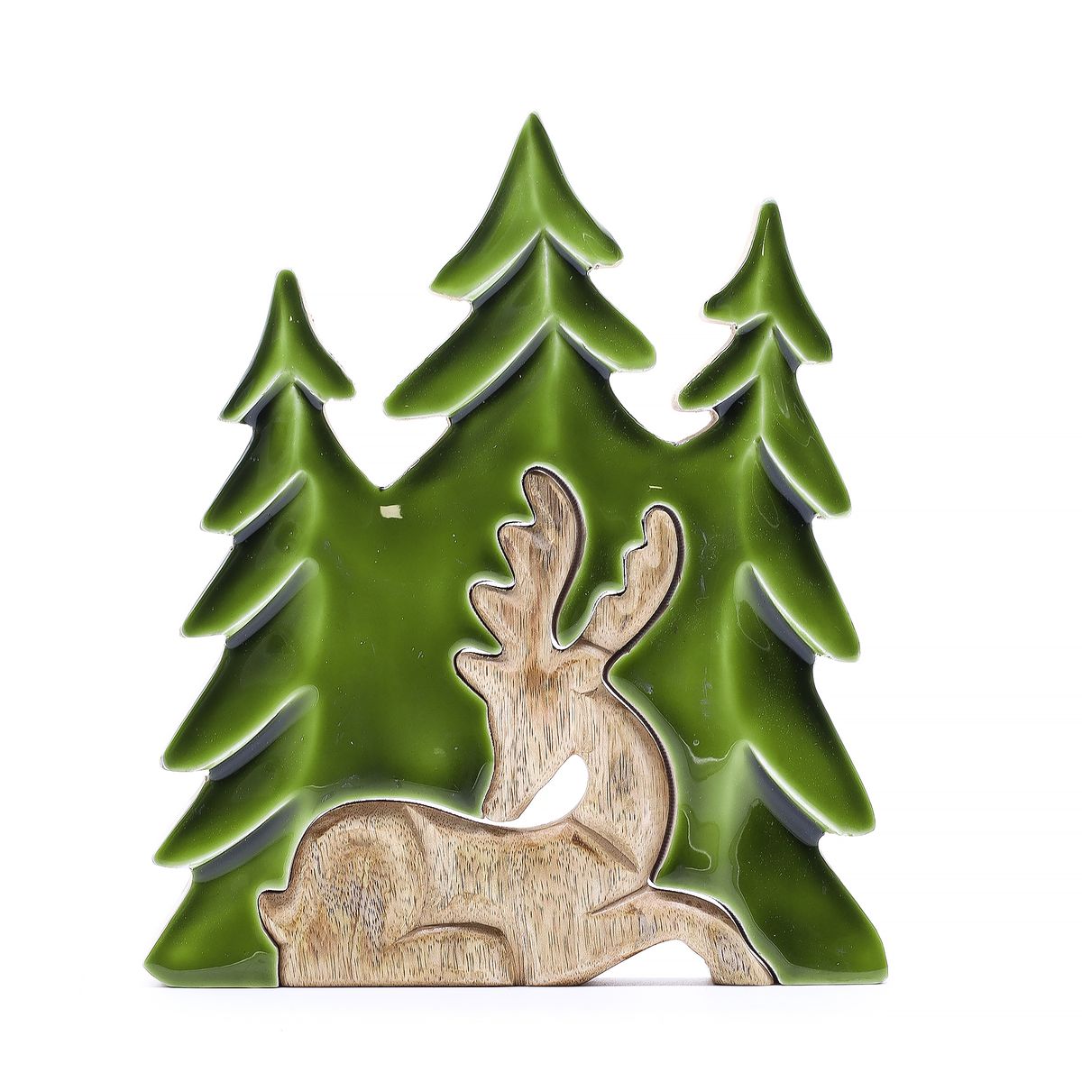 Lost in the Forest 3D Wooden Decoration – Resting Stag, 23 x 20cm