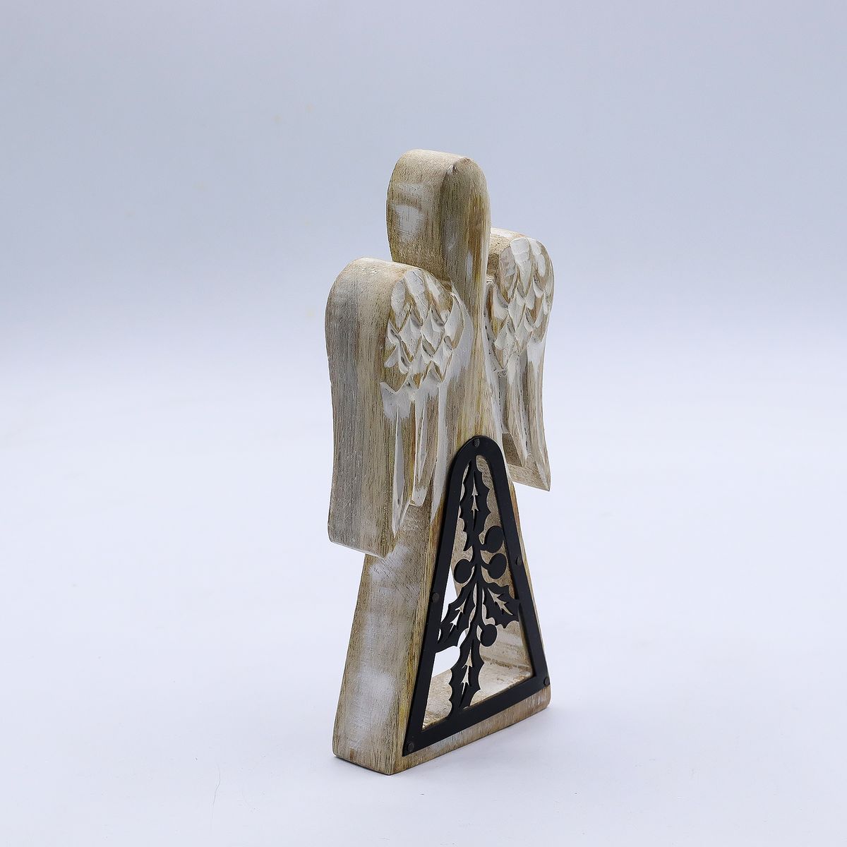 Mango Wood Angel – Whitewash with Iron Cut-Out Decor
