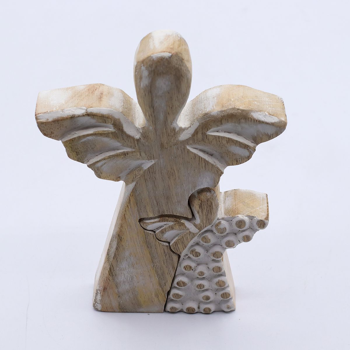 Mango Wood Angel in Angel – Whitewash