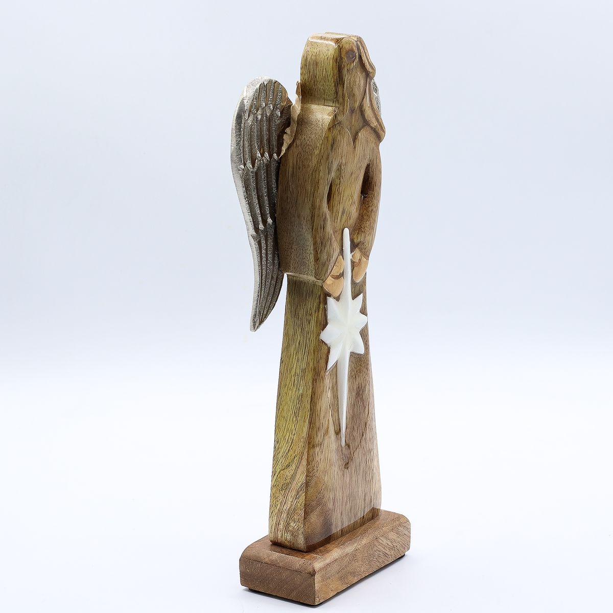 Mango Wood Peace Angel with Metal Wings – 30cm