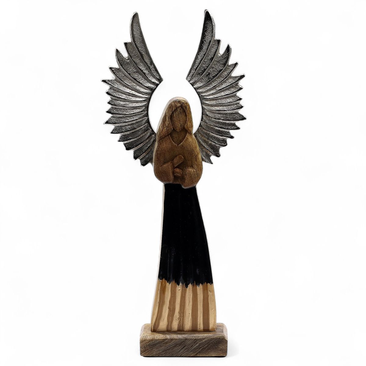 Mango Wood Guardian Angel with Metal Wings – 40cm