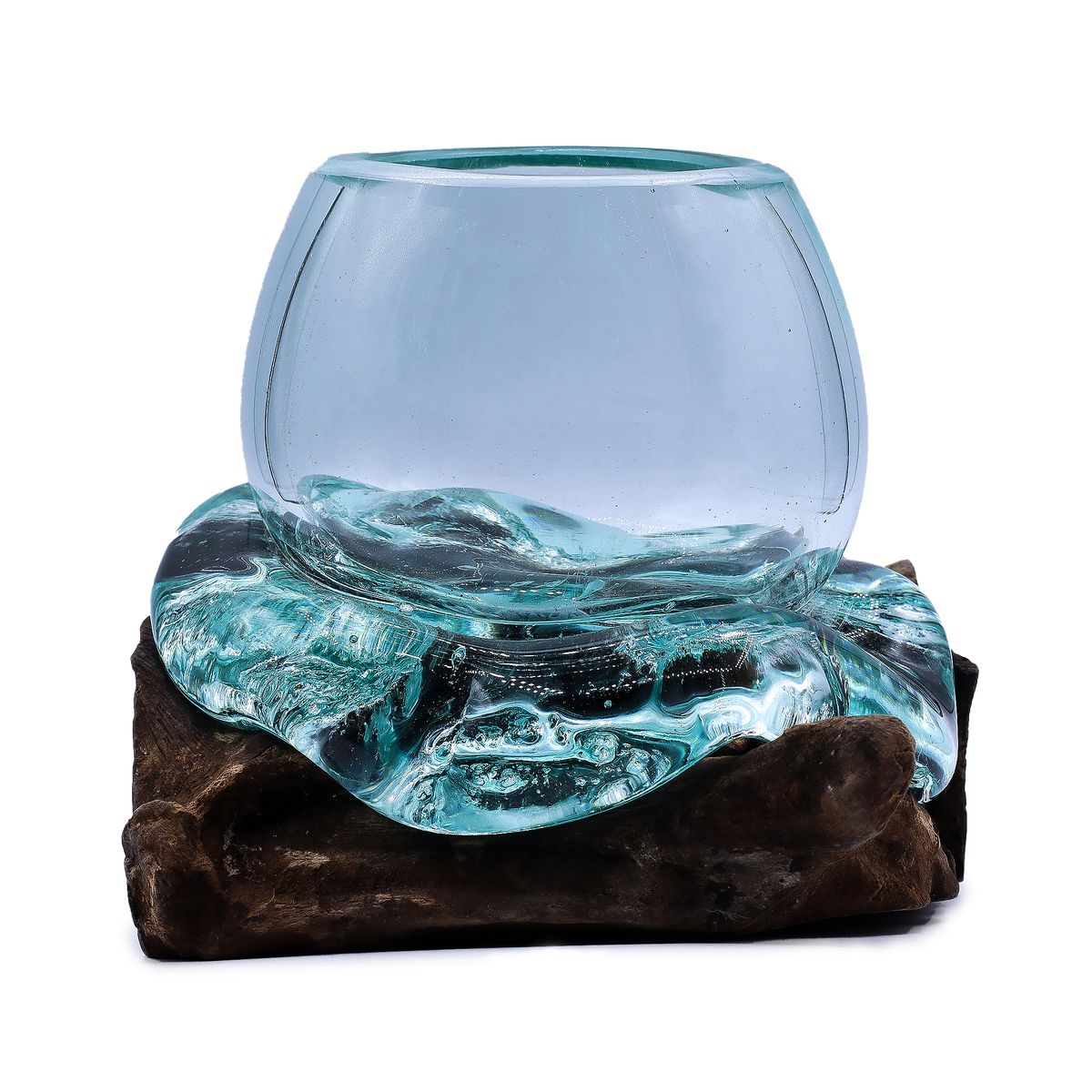 Molten Glass Mini Goldfish Bowl on Wood – 20cm