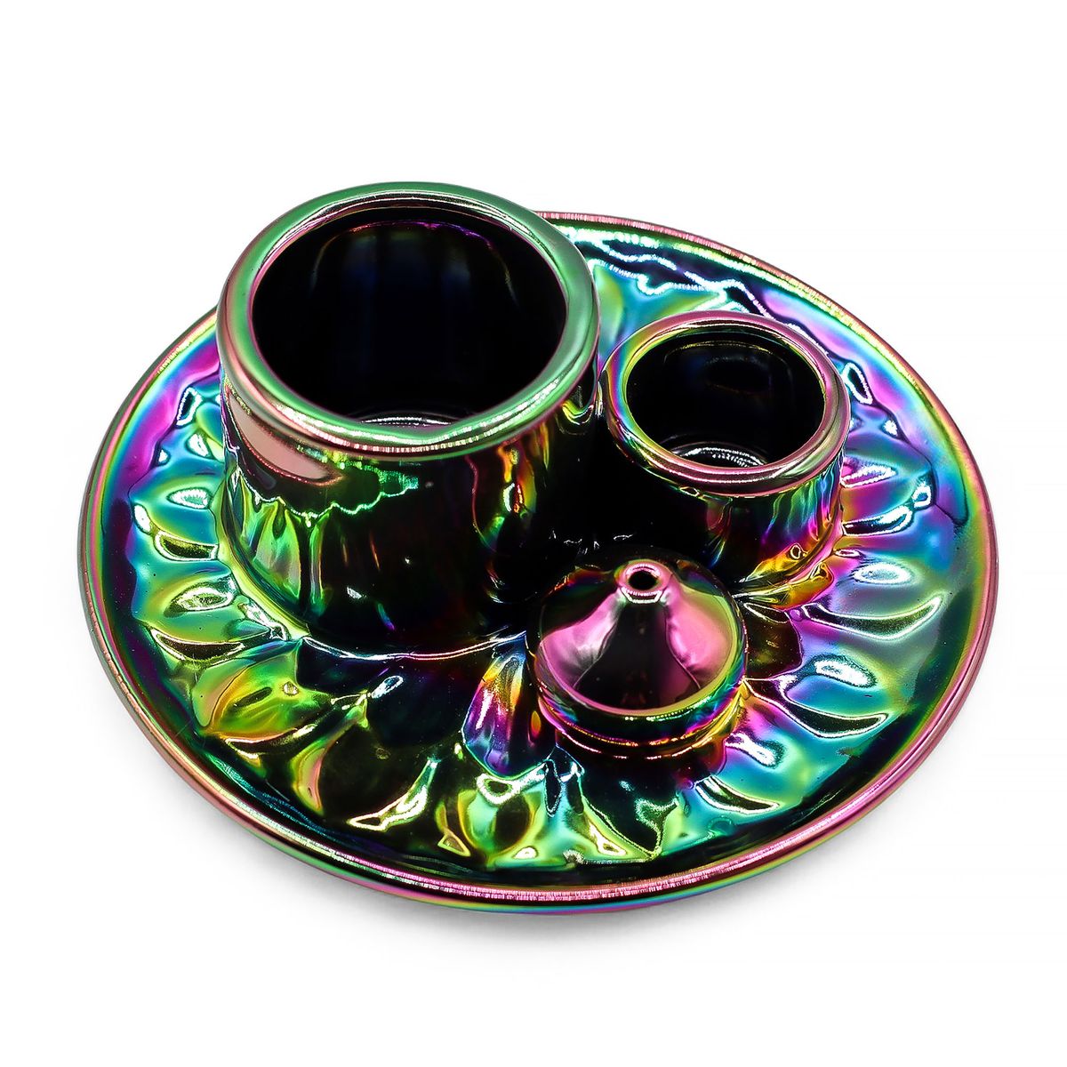 Ceramic Palo Santo & Smudge Holder – Mandala, Metallic Rainbow