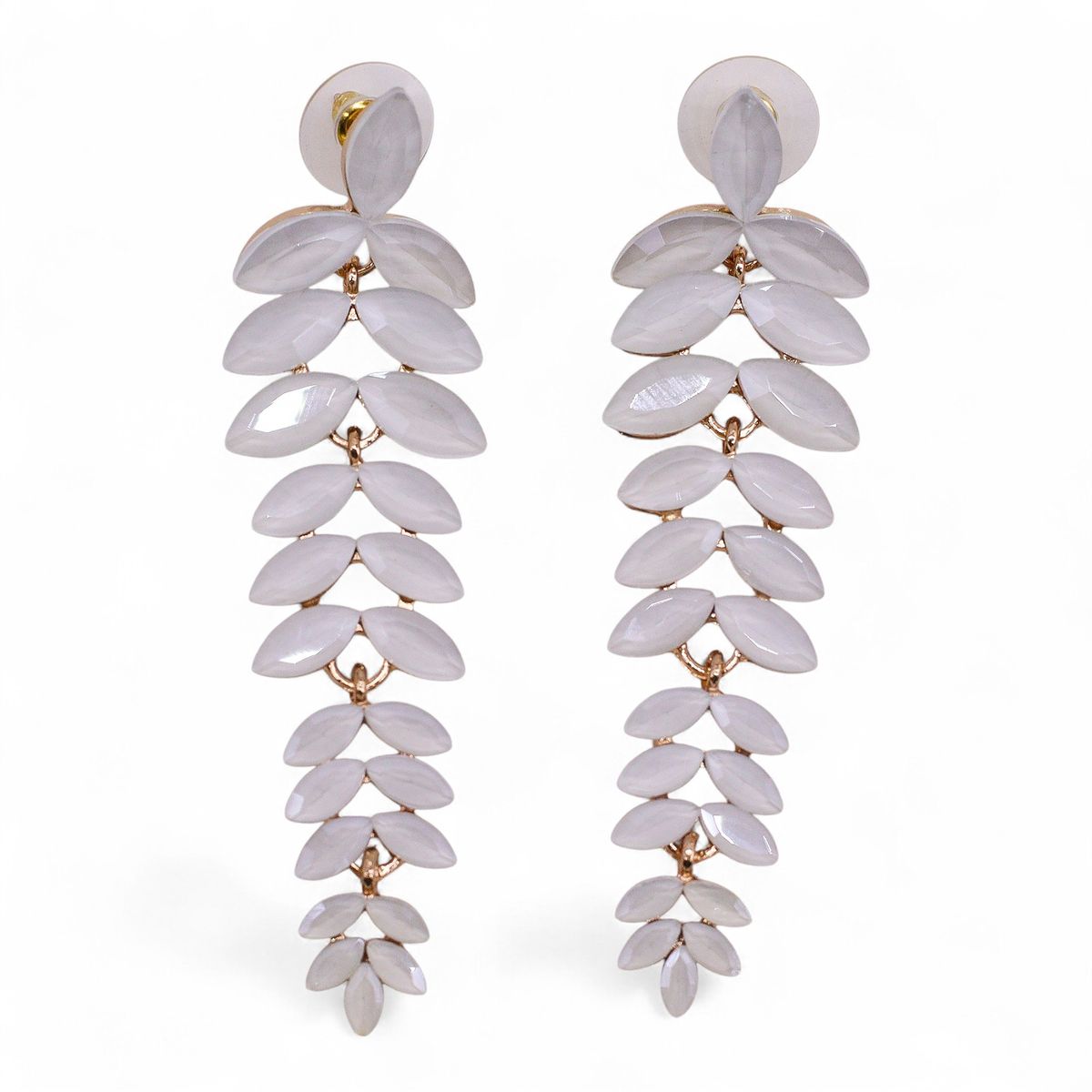 Vintage Glass Long Drop Earrings – Pearl