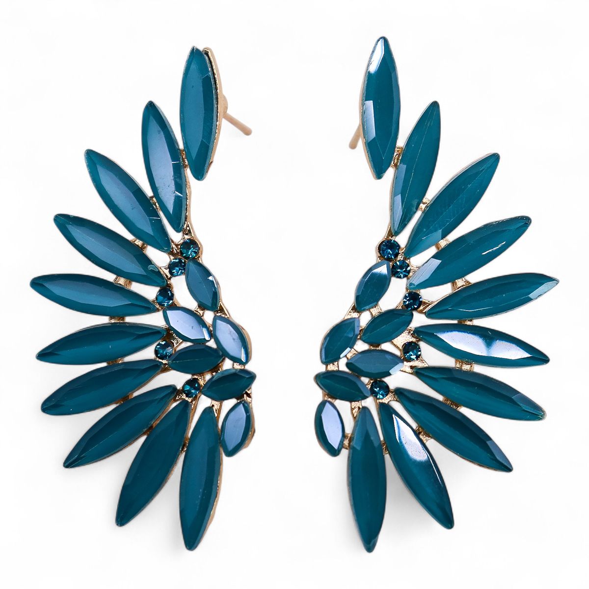 Vintage Glass Angel Wings Earrings – Teal Green