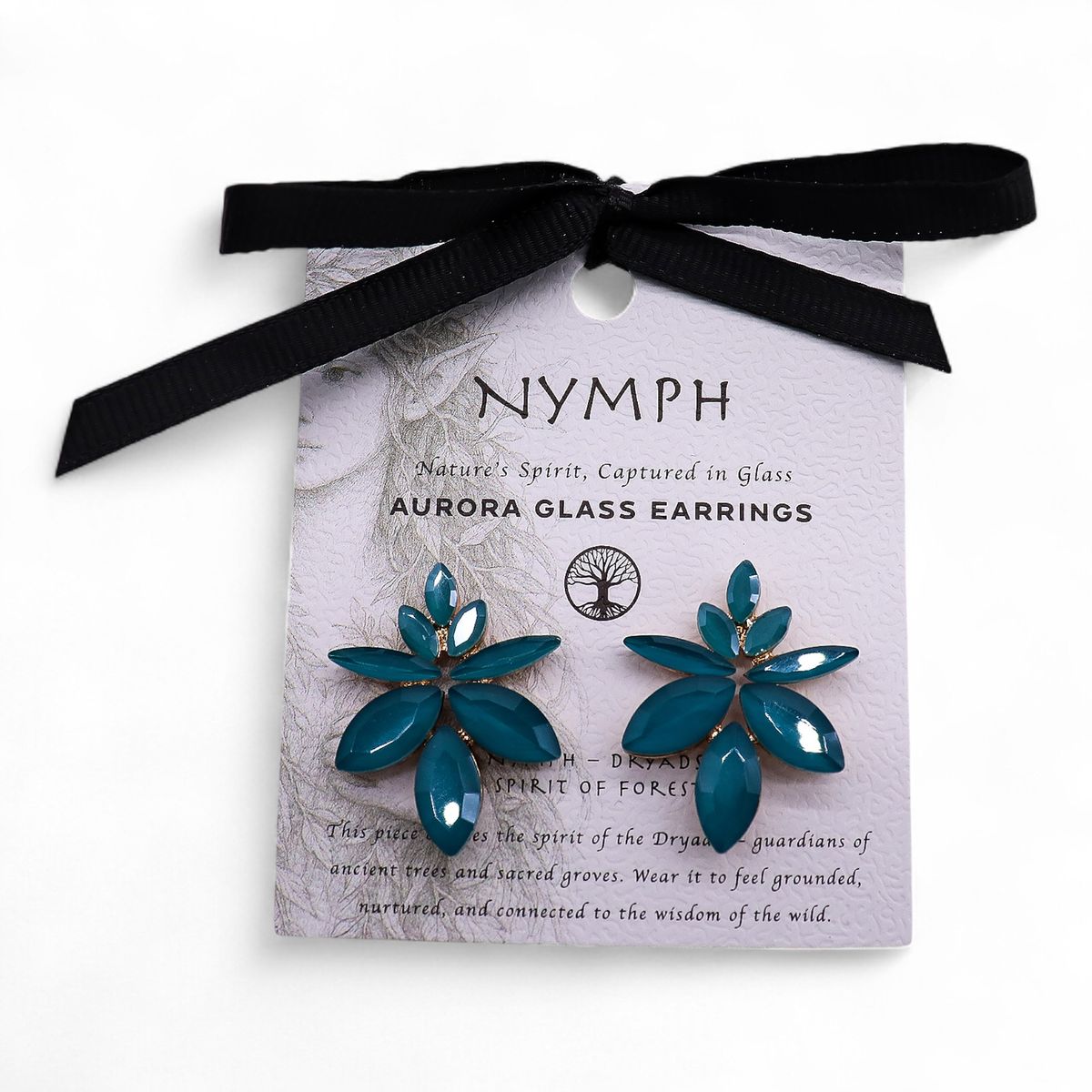Vintage Glass Flower Earrings – Teal Green