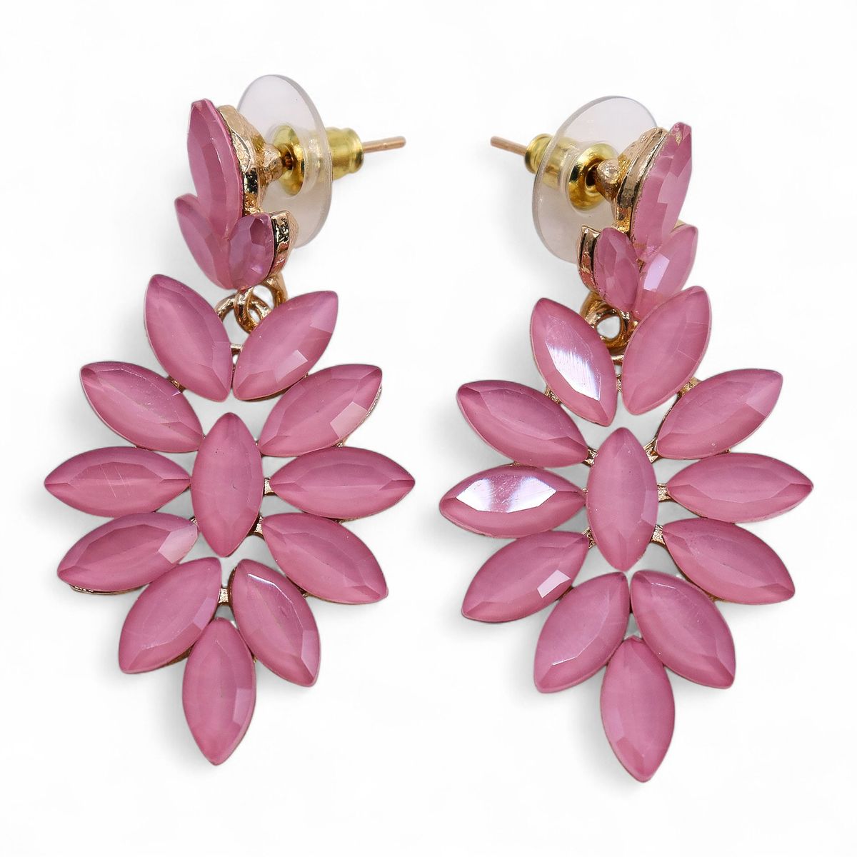 Vintage Glass Long Drop Earrings – Soft Pink