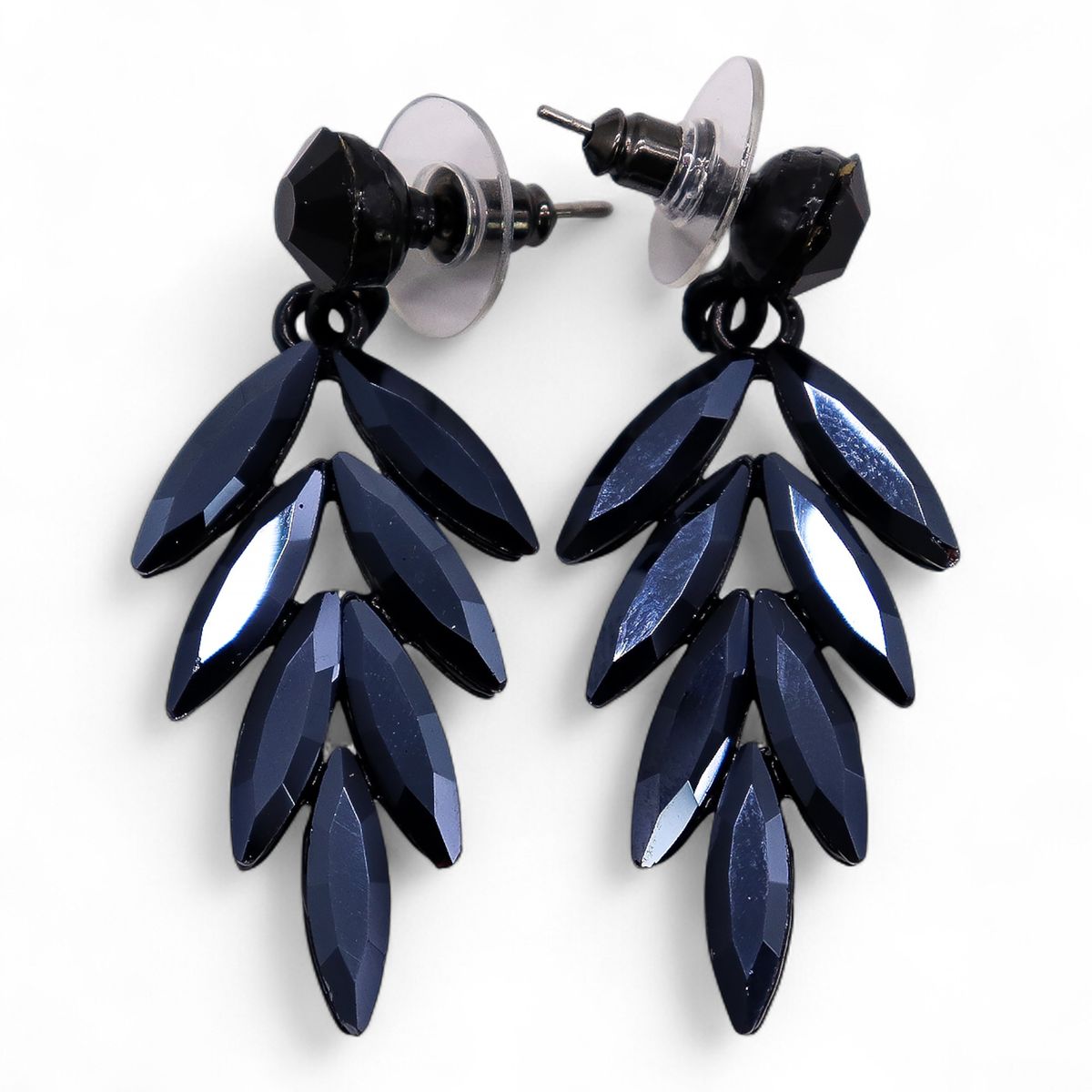 Vintage Glass Earrings – Long Drop, Jet Black