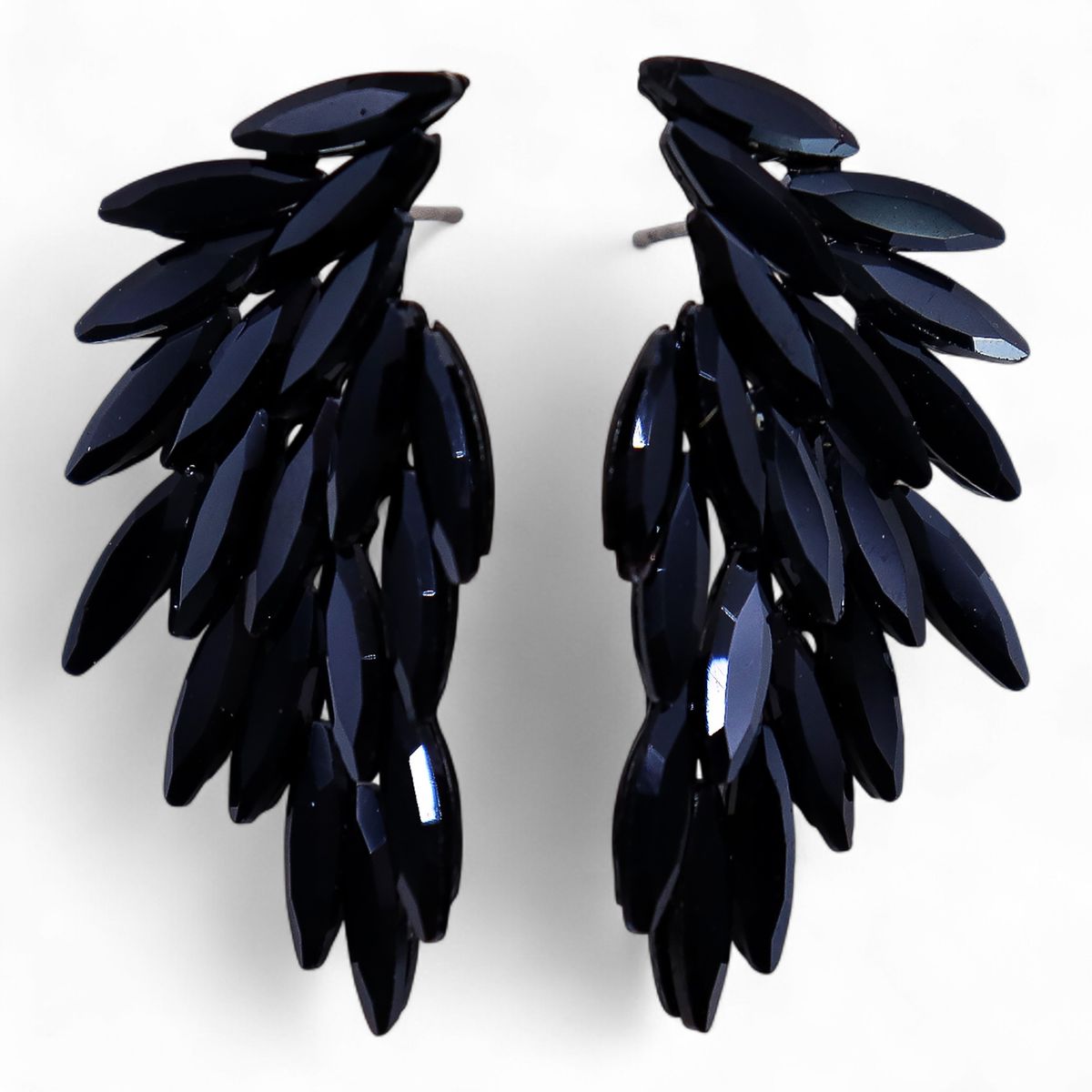 Vintage Glass Earrings – Angel Wings, Jet Black
