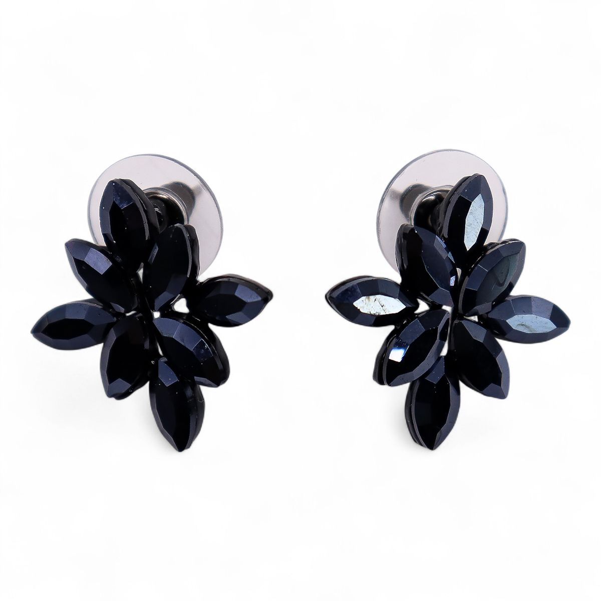 Vintage Glass Earrings – Flowers, Jet Black