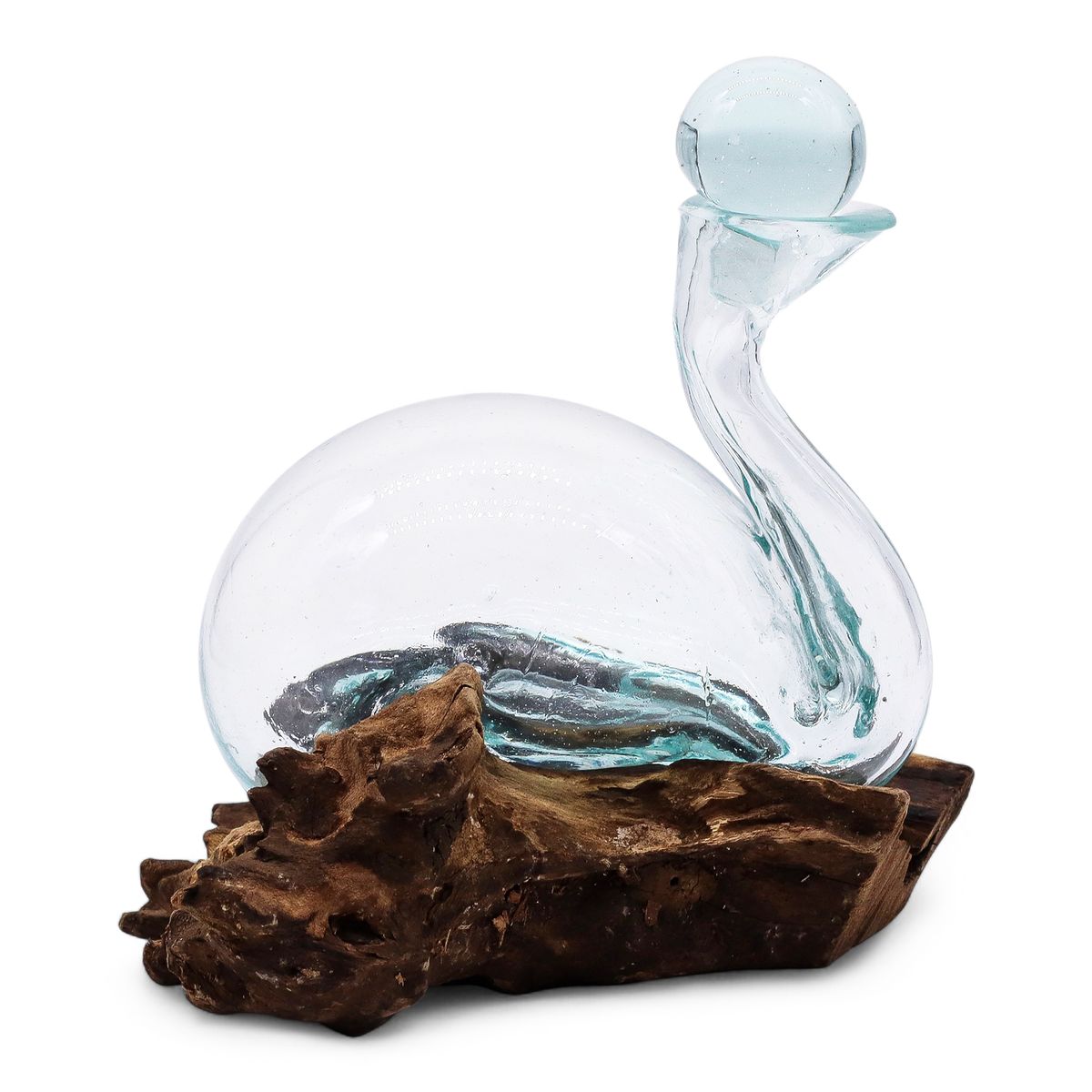 Molten Glass Duck Decanter on Wood with Stopper – 19cm