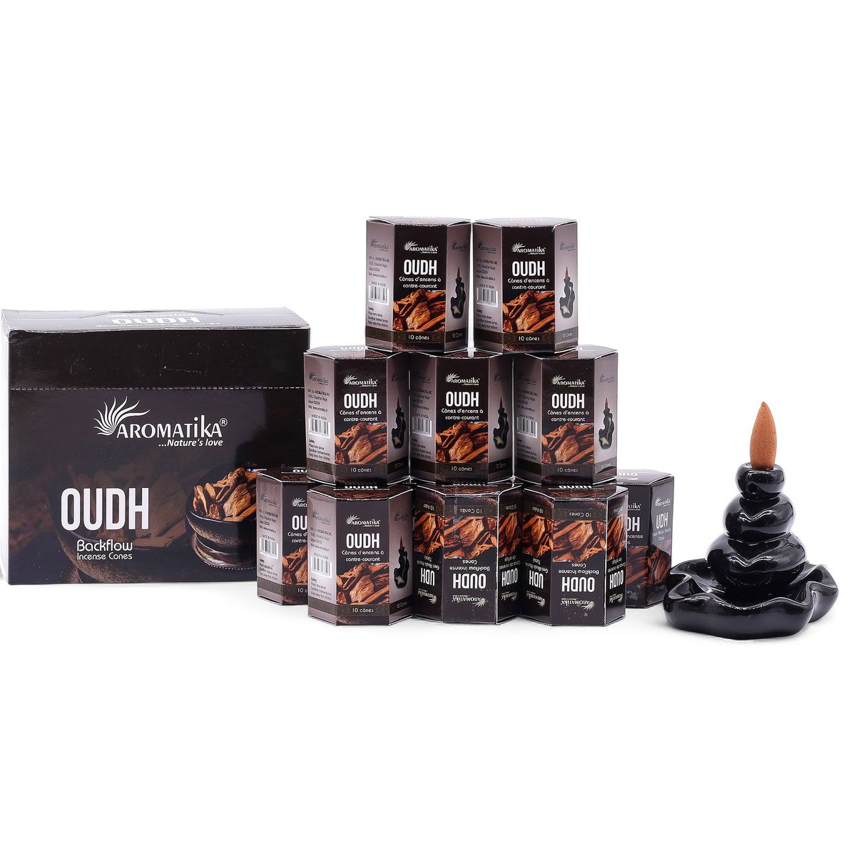 Aromatika Masala Backflow Cones – Oudh, Pack of 10