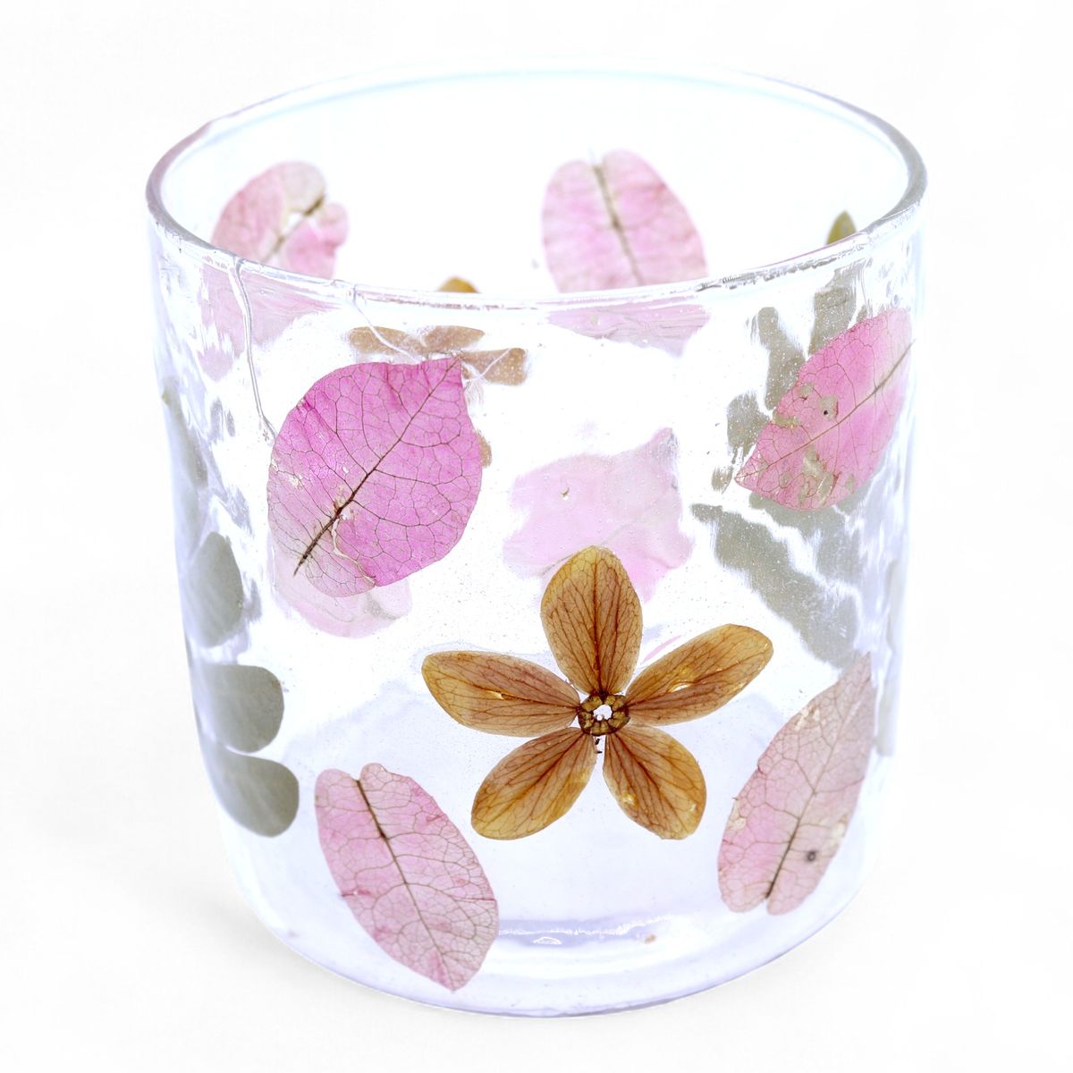 Natural Floral Glass Straight Candle Holder – Primavera, 8x8cm