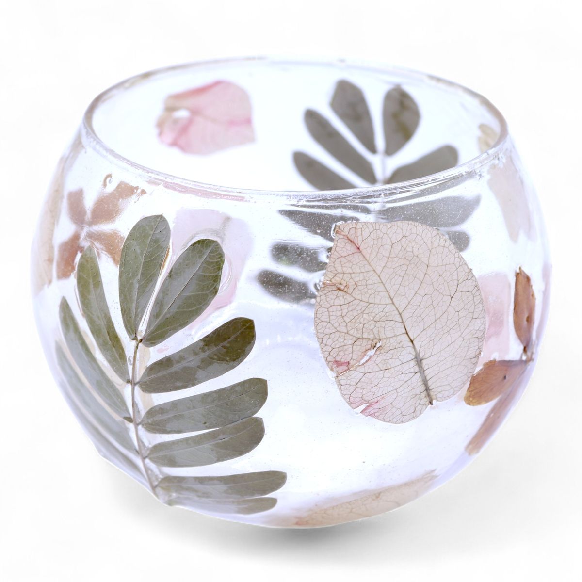 Natural Floral Glass Bowl Candle Holder – Primavera, 8x10cm