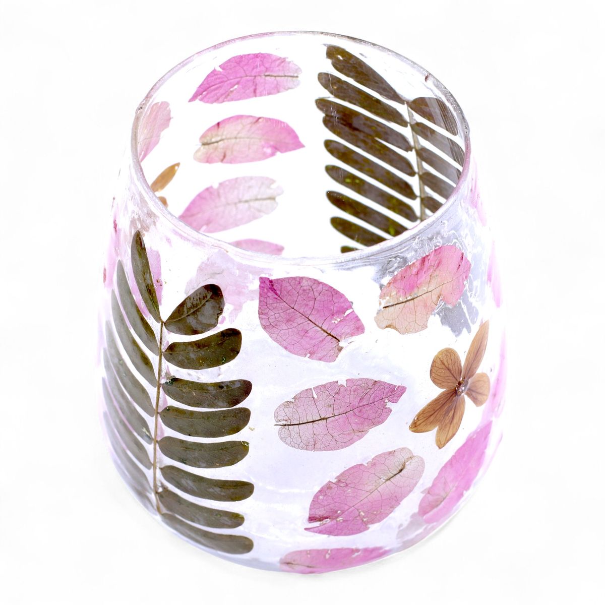 Natural Floral Glass Vase Candle Holder – Primavera, 12x11cm