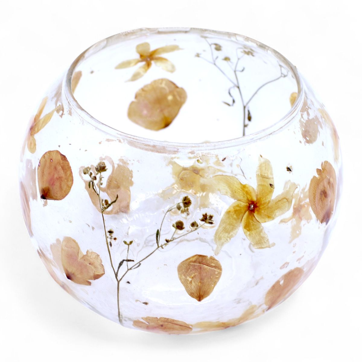 Natural Floral Glass Large Bowl Candle Holder – Rosa, 12x13cm