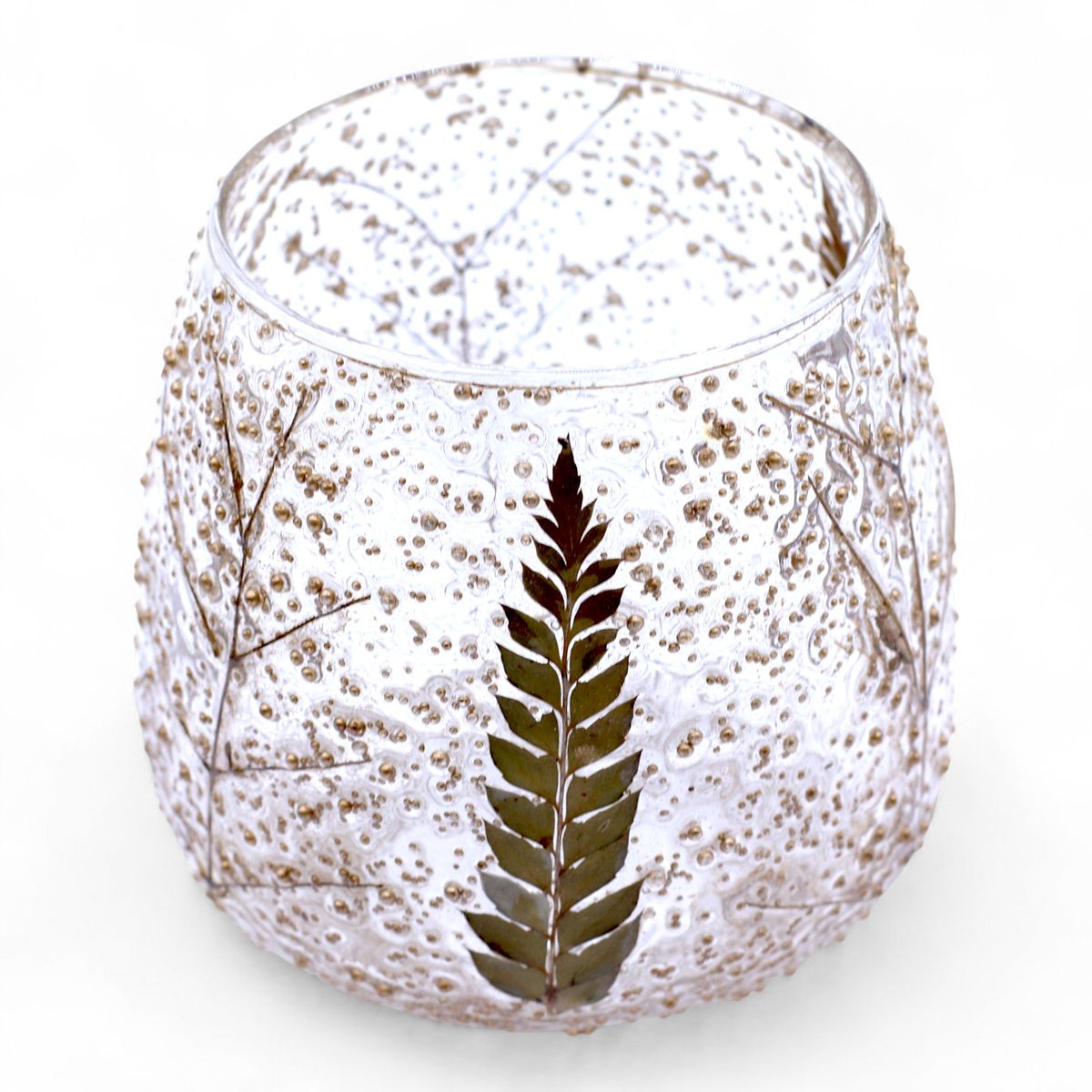 Natural Floral Glass Straight Candle Holder – Pino, 10x9cm