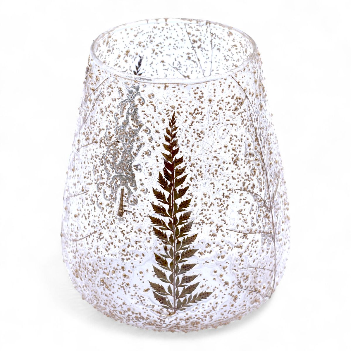 Natural Floral Glass Large Bowl Candle Holder – Pino, 15x12cm
