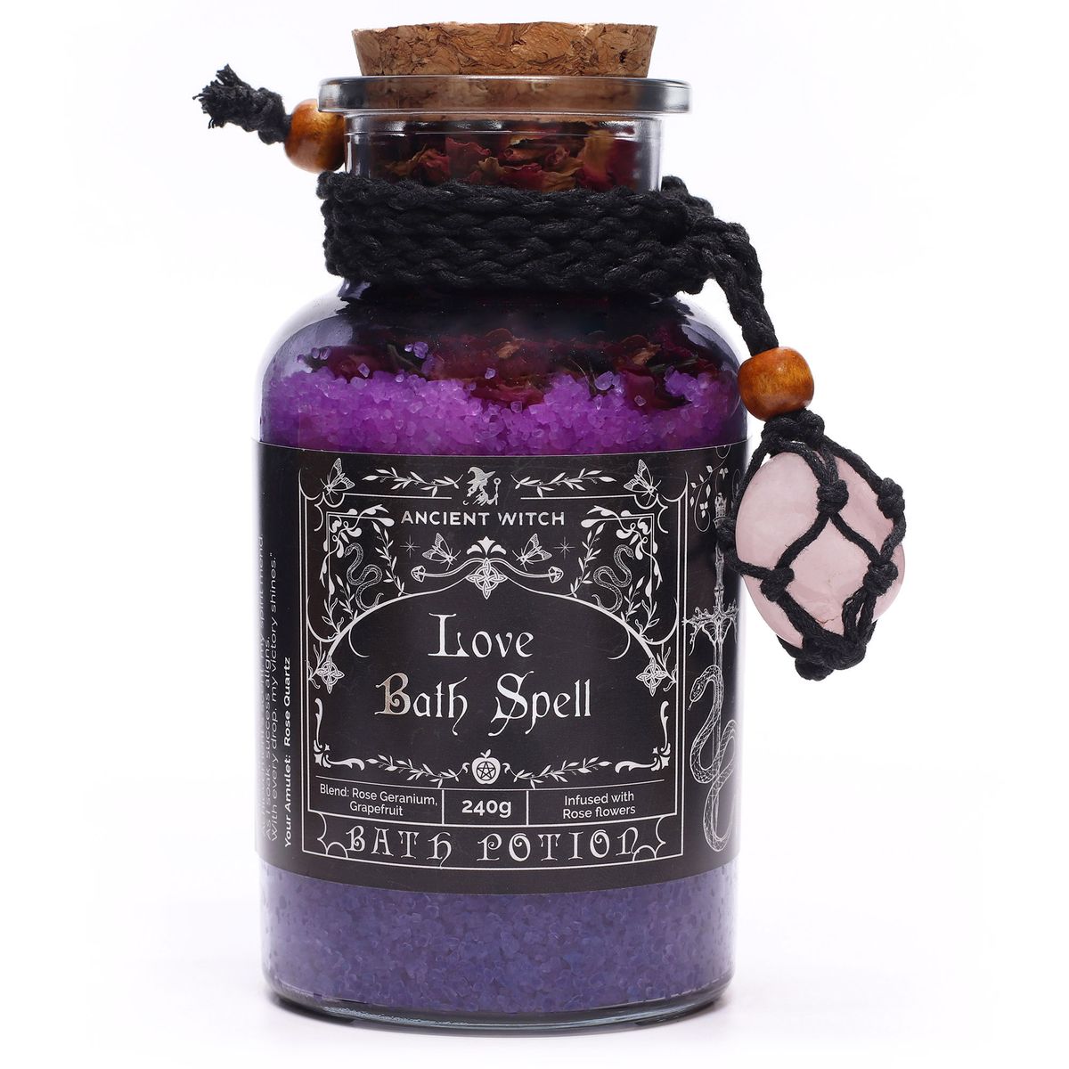 Ancient Witch Bath Spell Potion – Rose Quartz Amulet, Love