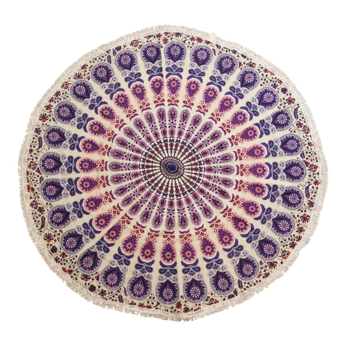 Small Mandala Roundie Cotton Art – Peacock Purples, 130cm