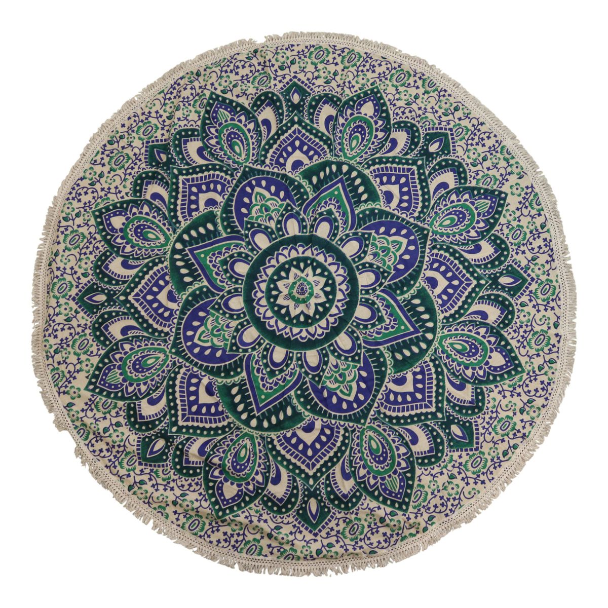 Small Mandala Roundie Cotton Art – Teal & Blue, 130cm
