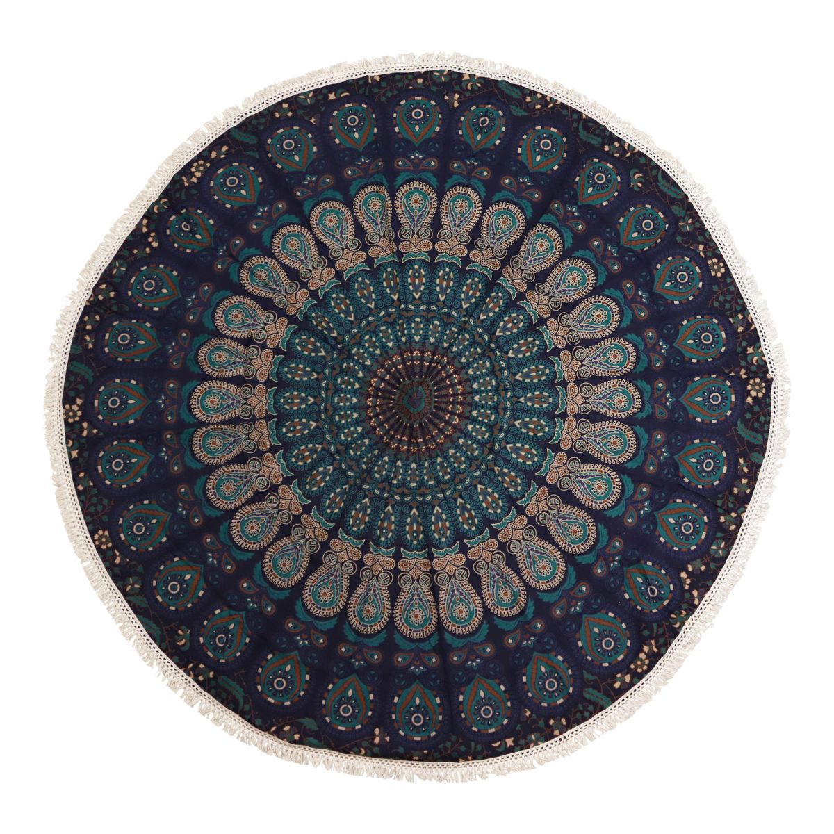 Small Mandala Roundie Cotton Art – Peacock Blues, 130cm