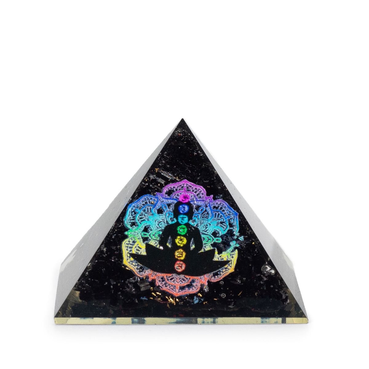 Orgonite Pyramid – Chakra Buddha, Black Tourmaline, 5.5x4.5cm