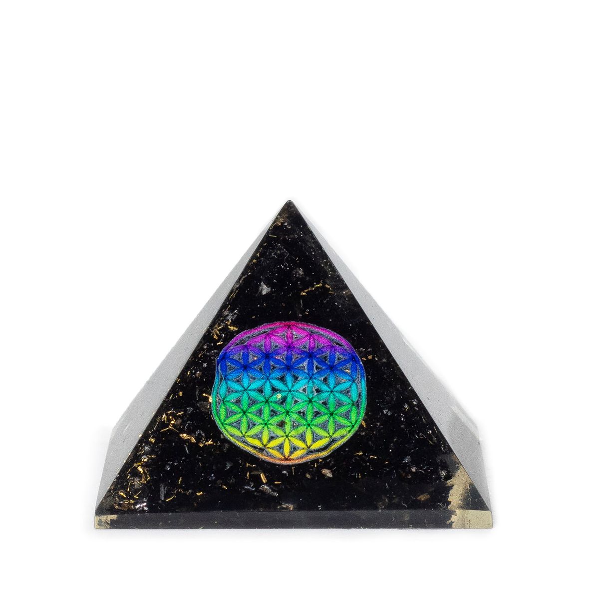 Flower of Life Orgonite Pyramid – Black Tourmaline, 5.5x4.5cm