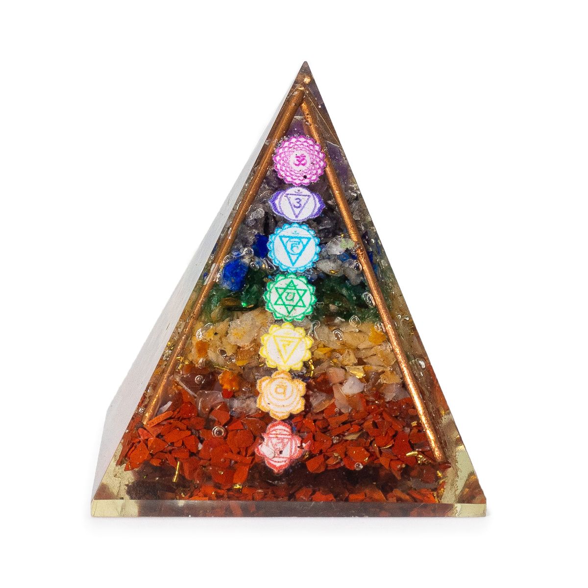 Orgonite Pyramid with Copper Bars & Chakra Chips – 7x6cm