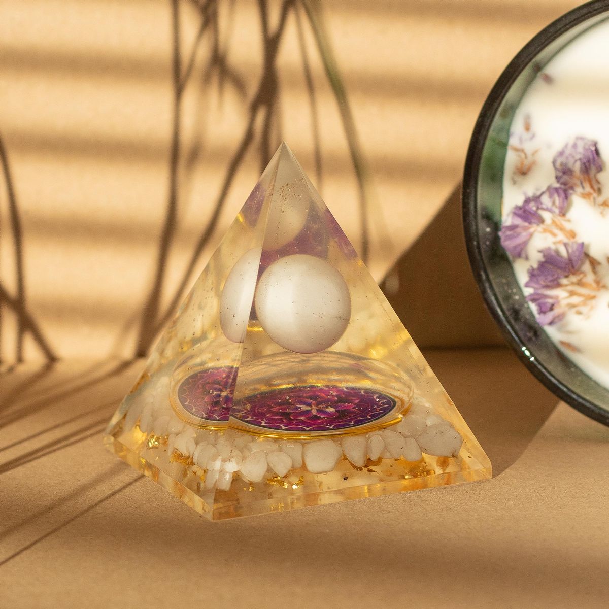 Orgonite Pyramid with Floating Quartz Sphere – Medium, 7x6cm