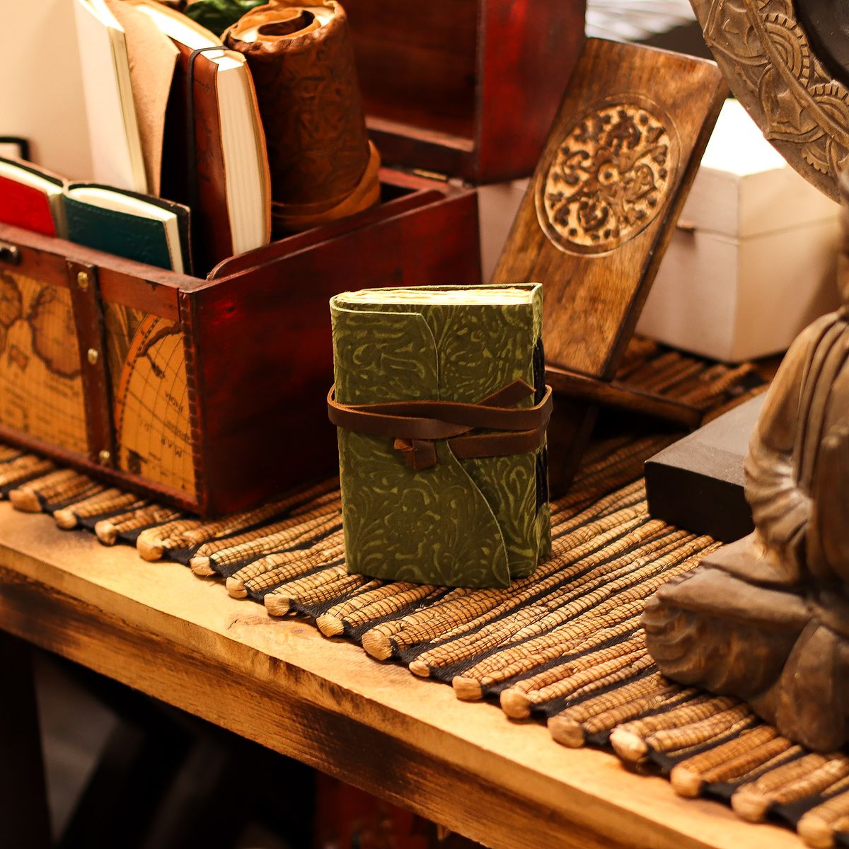 Green Maze Deckle Edge Leather Notebook – 12.7 x 8.9cm