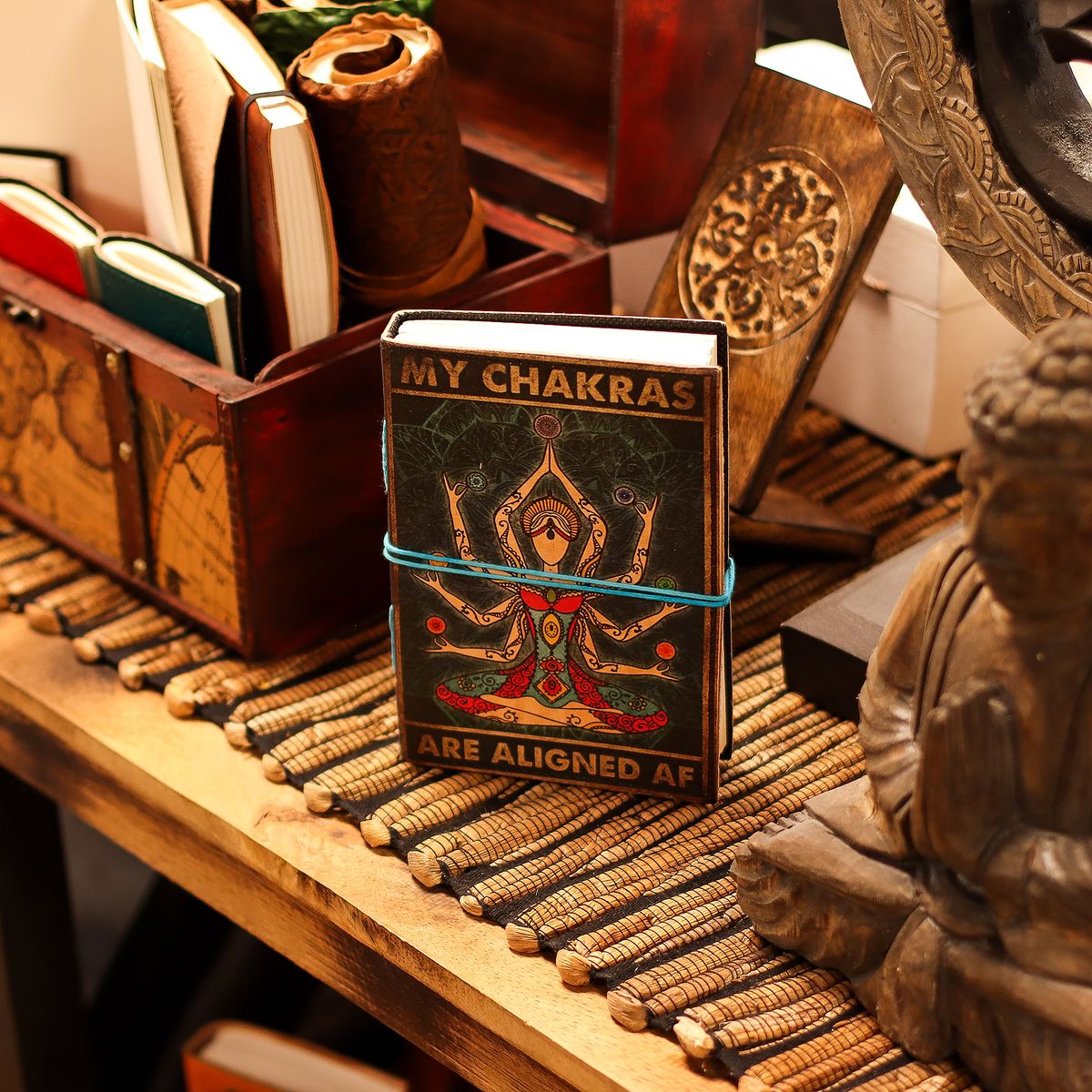 My Chakras Are Aligned AF Printed Leather Notebook – 17.8 x 12.7cm