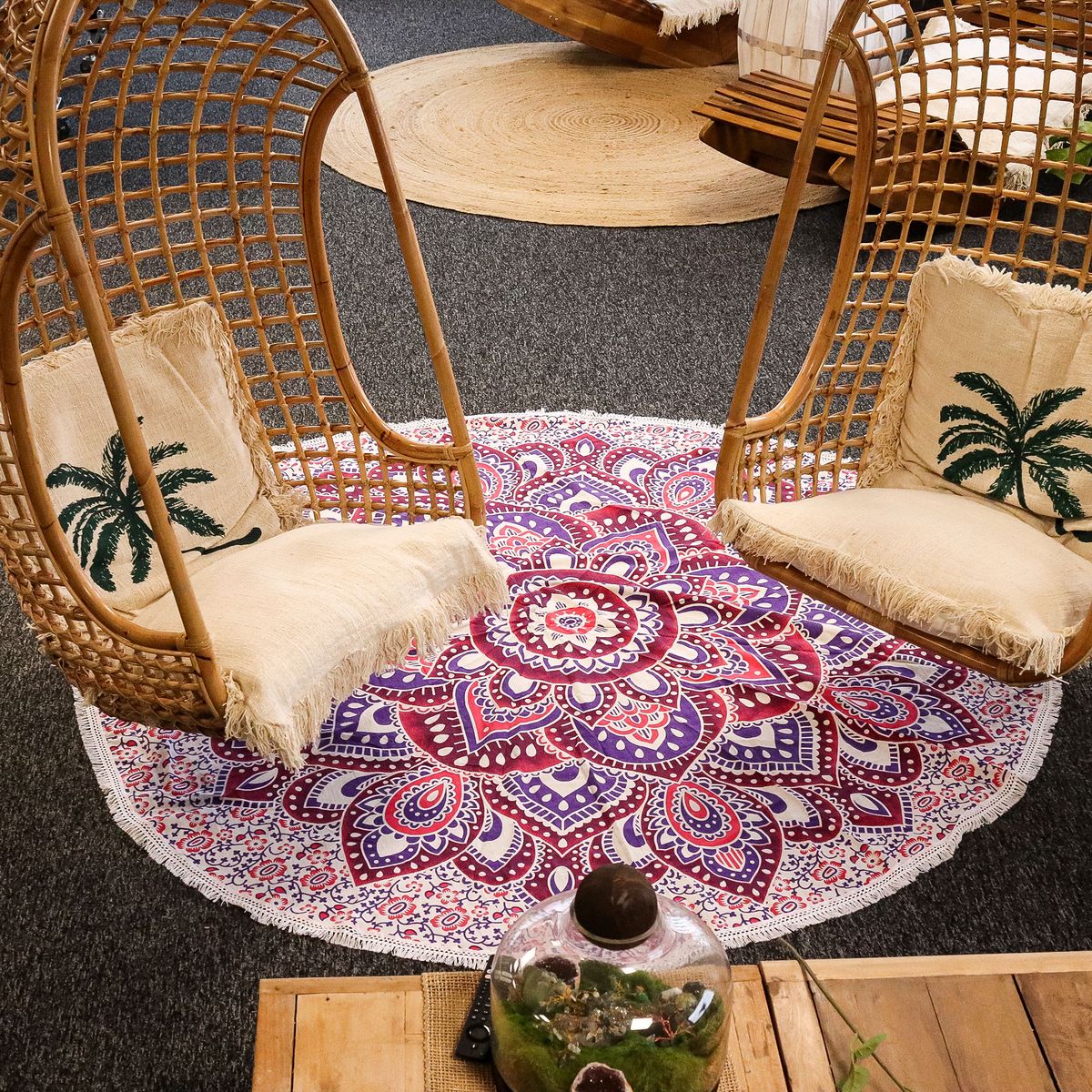 Round Mandala Cotton Wall Art – Pink & Purple, 180cm
