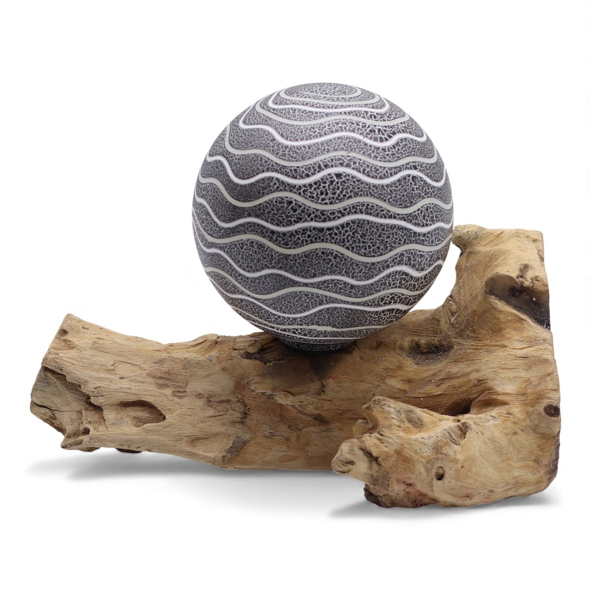 DriftGlow Driftwood Lamp – Grey Luna Shade