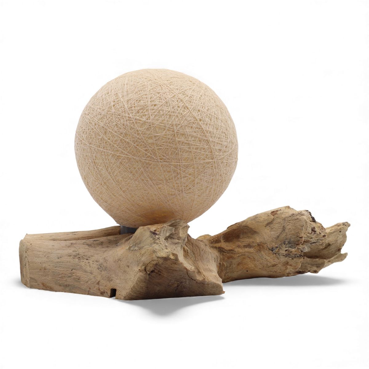 DriftGlow Driftwood Lamp – Cream Cotton Wrap Shade