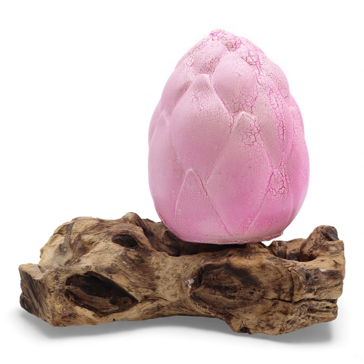DriftGlow Driftwood Lamp – Purple Crackle Lotus Flower Shade