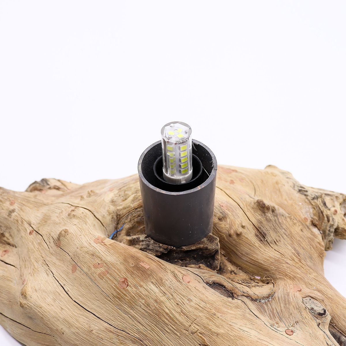 DriftGlow Driftwood Lamp – Orange Crackle Fire Egg Shade