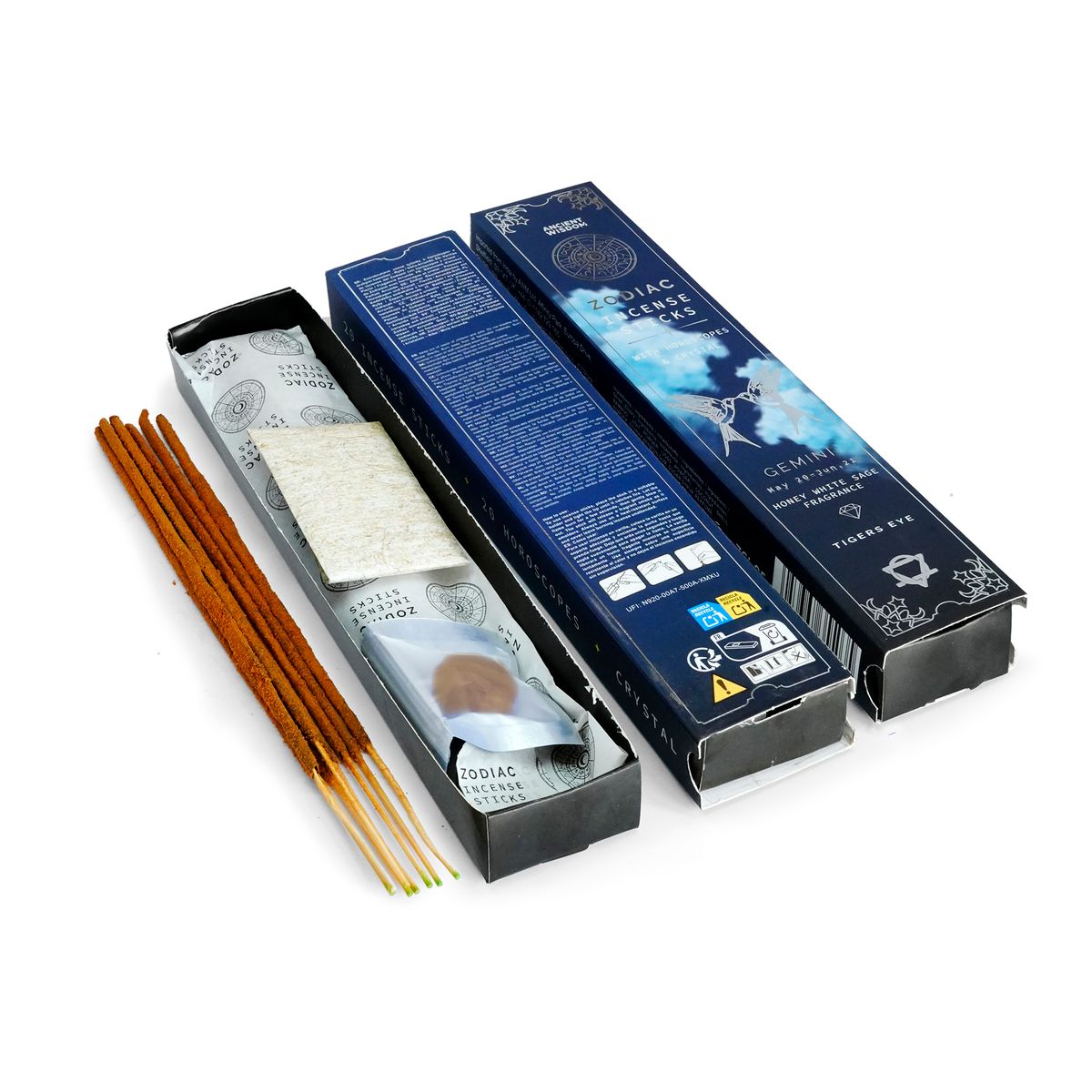 Gemini Zodiac Gemstone Crystal Incense – Honey White Sage