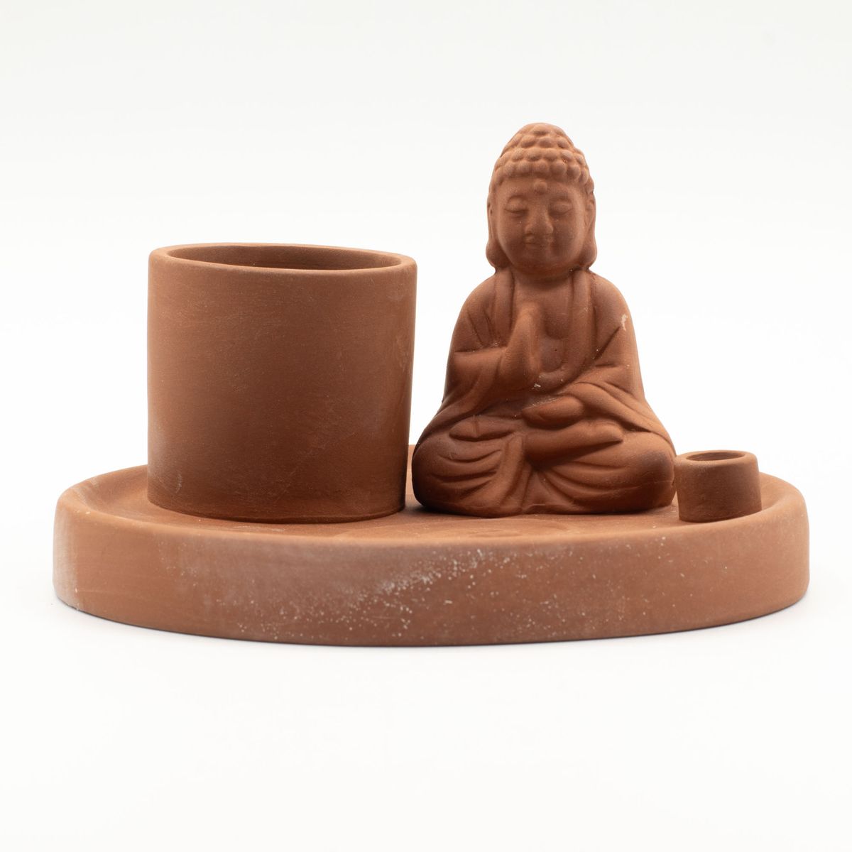 Multi-Purpose Buddha Ceramic Incense Plate – Natural Terracotta Style