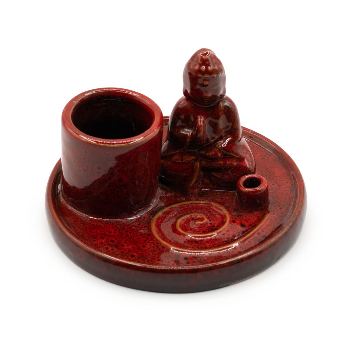 Multi-Purpose Buddha Ceramic Incense Plate – Soft Red
